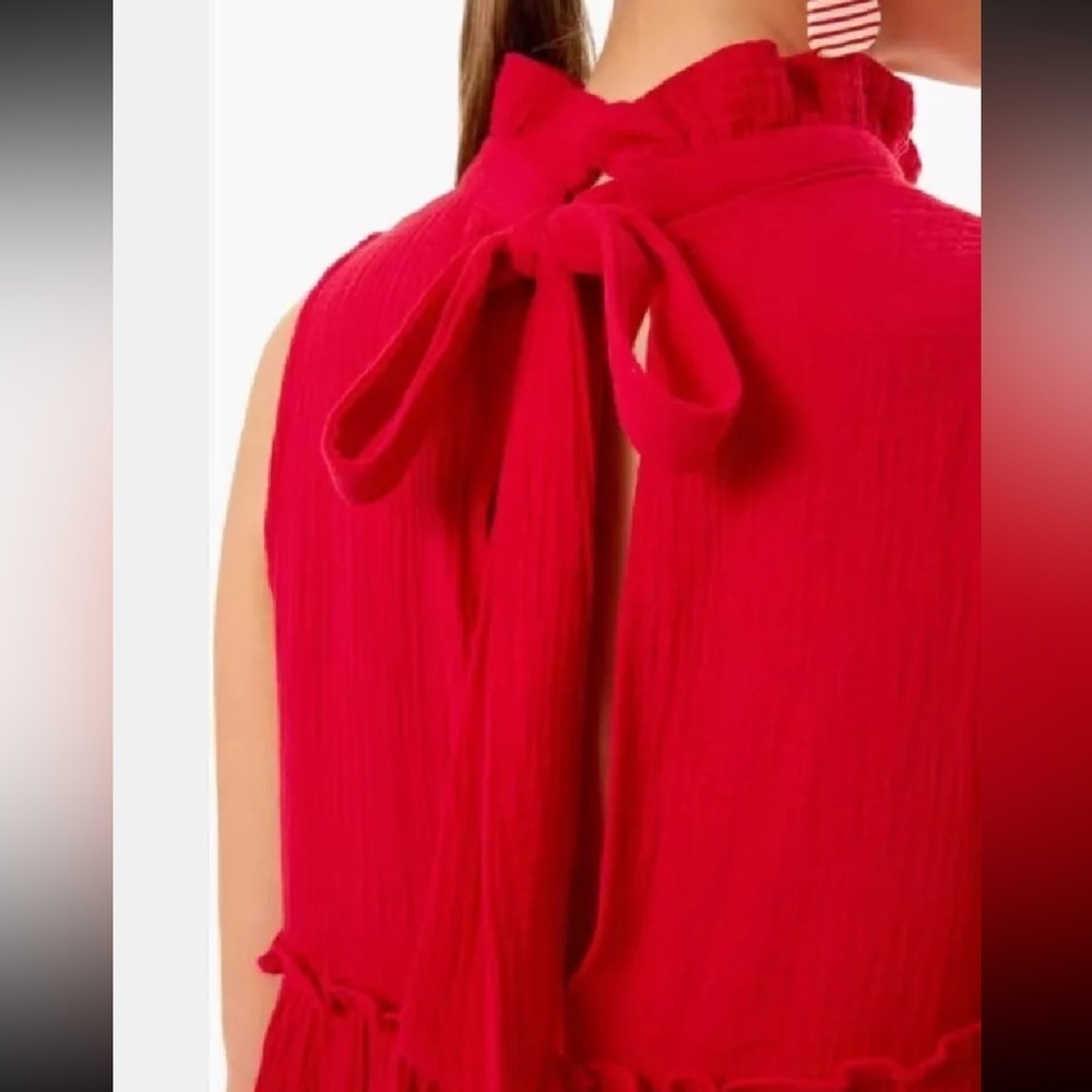 Tuckernuck Pomander Place Red Lightweight Cotton Gauze Morgan Dress Medium - Picture 2 of 8